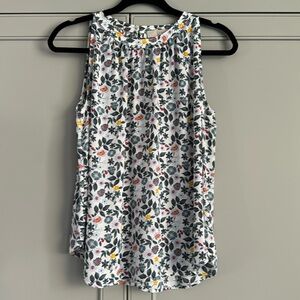 LOFT Floral Sleeveless Flowy Top - blue & white